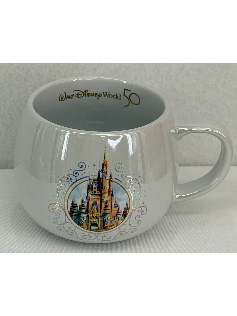 Walt Disney World 50th Anniversary Coffee Cup Mugs Stoneware - Gold Trim Set 6